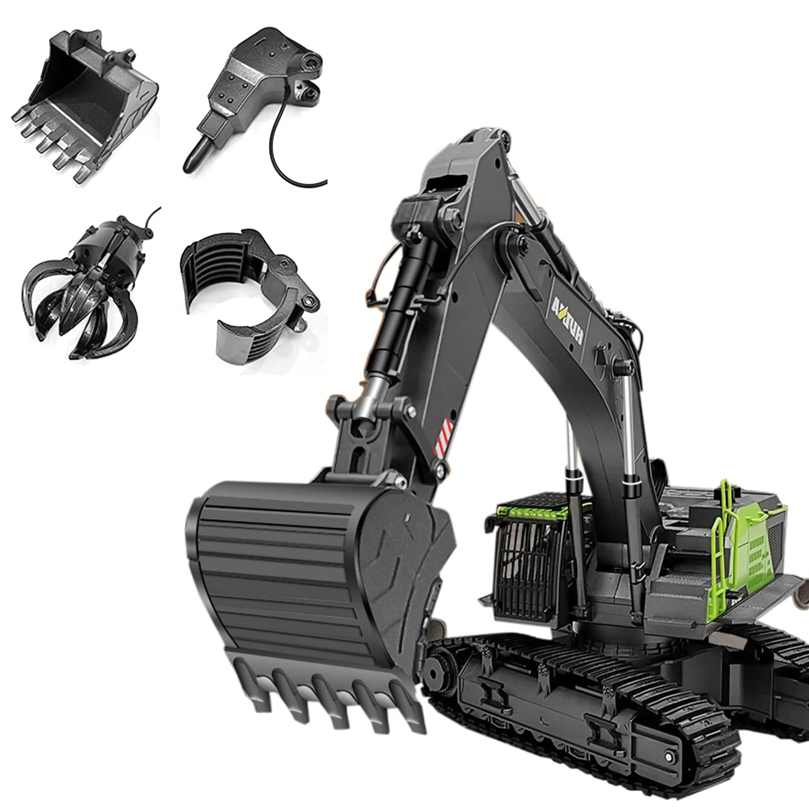 Huina 4-in-1 1/14 Scale 22CH RC Excavator with Metal Attachments RTR Construction Vehicle
