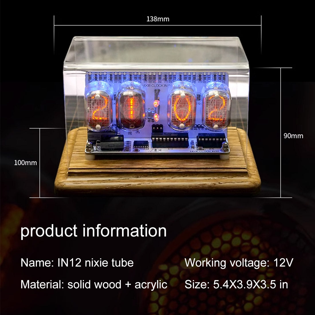 IN-12 Nixie Tube Clock Retro Soviet Style Digital Desktop Watch with Anti-Poisoning Program