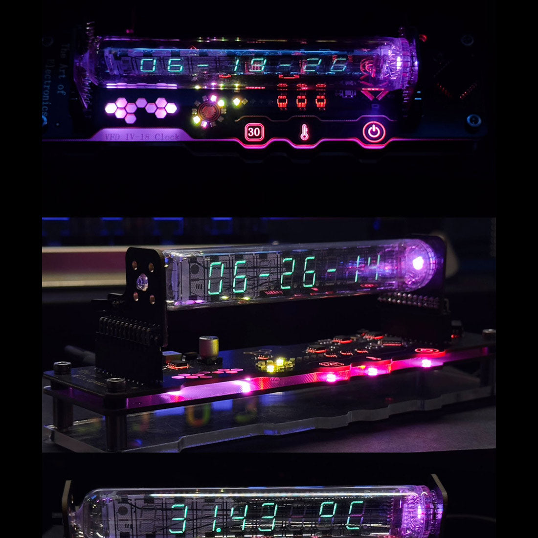 IV-18 VFD Vacuum Fluorescent Tube Clock Cyberpunk Desktop Ornament RGB Ambient Light