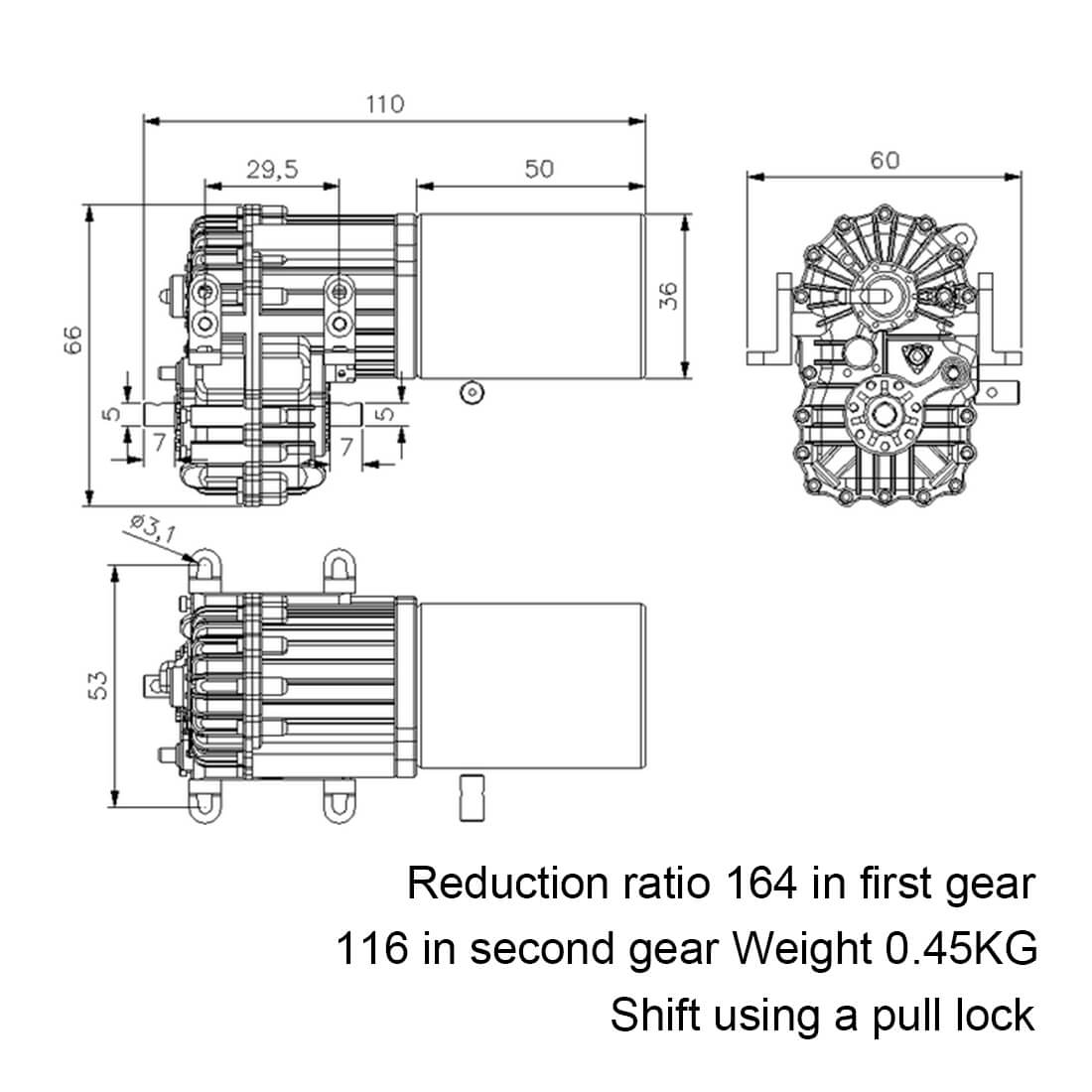 JDM-135 1/14 High-Torque 2-Speed Planetary Gearbox for RC Truck Modification