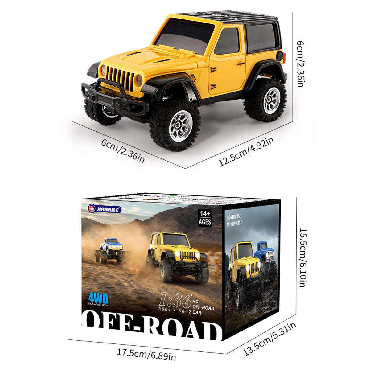 JIABAILE 3601 1/36 Scale Mini RC Rock Crawler 4WD Full Proportional Control Micro Offroad Car for Desk and Indoor Fun