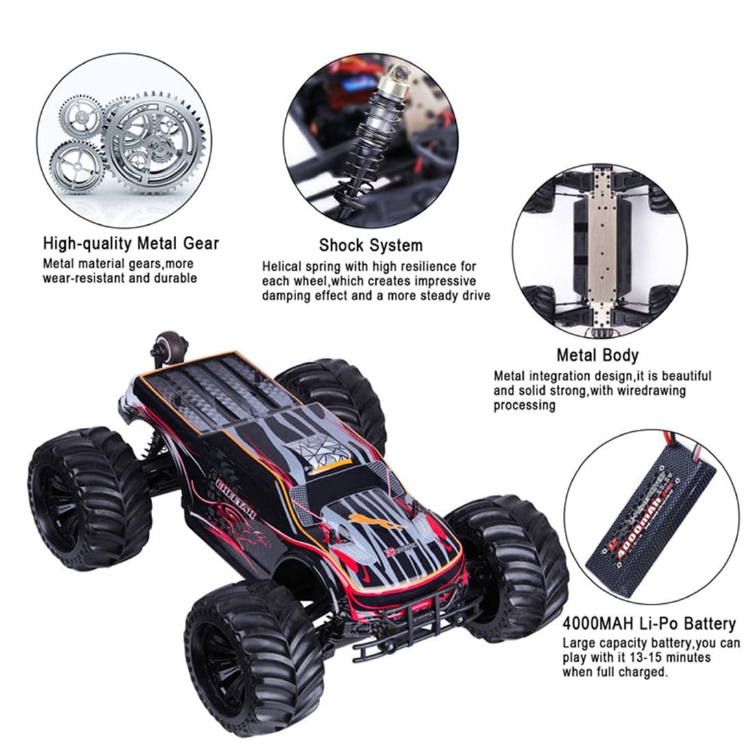 JLB Racing 11101 Cheetah 1/10 Scale 4WD Brushless Monster Truck RTR High Speed Waterproof RC Car