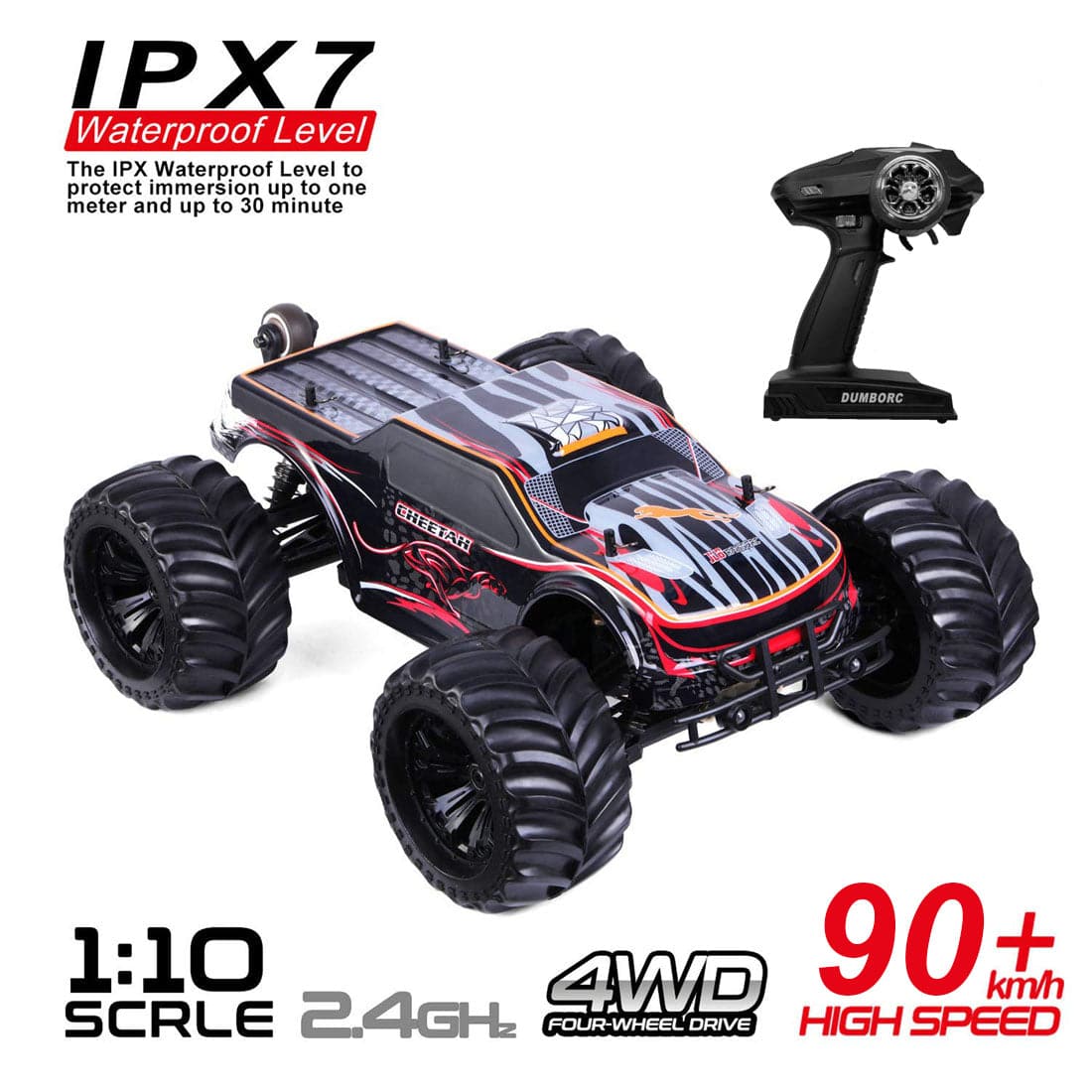 JLB Racing 11101 Cheetah 1/10 Scale 4WD Brushless Monster Truck RTR High Speed Waterproof RC Car