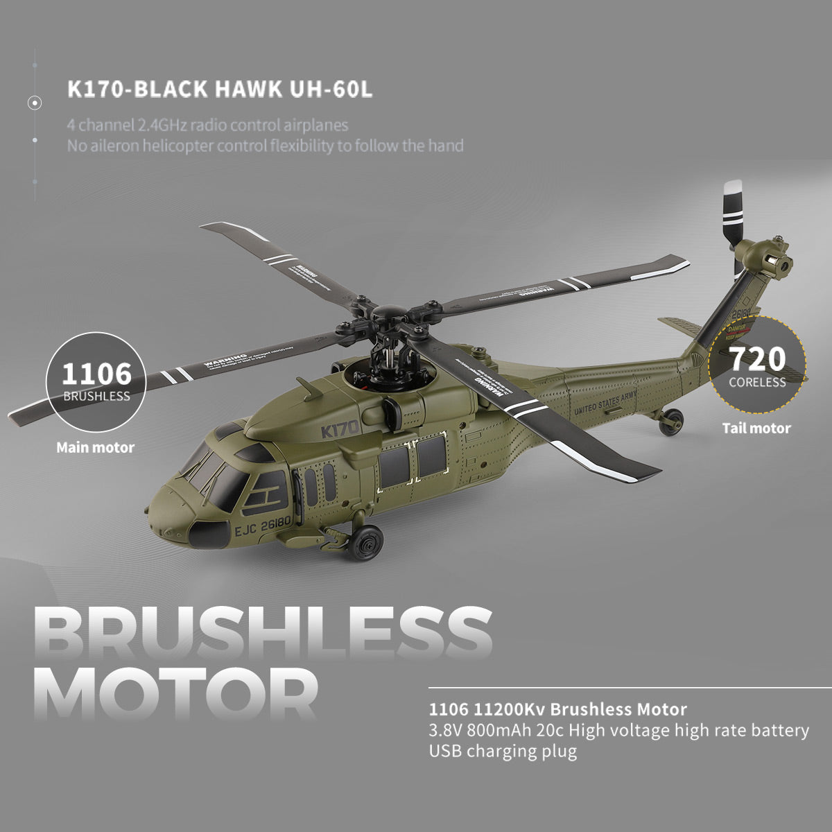 K170 UH-60L Black Hawk 1/70 Scale 4CH Brushless RC Helicopter RTF 6-Axis Gyro-helloworld7