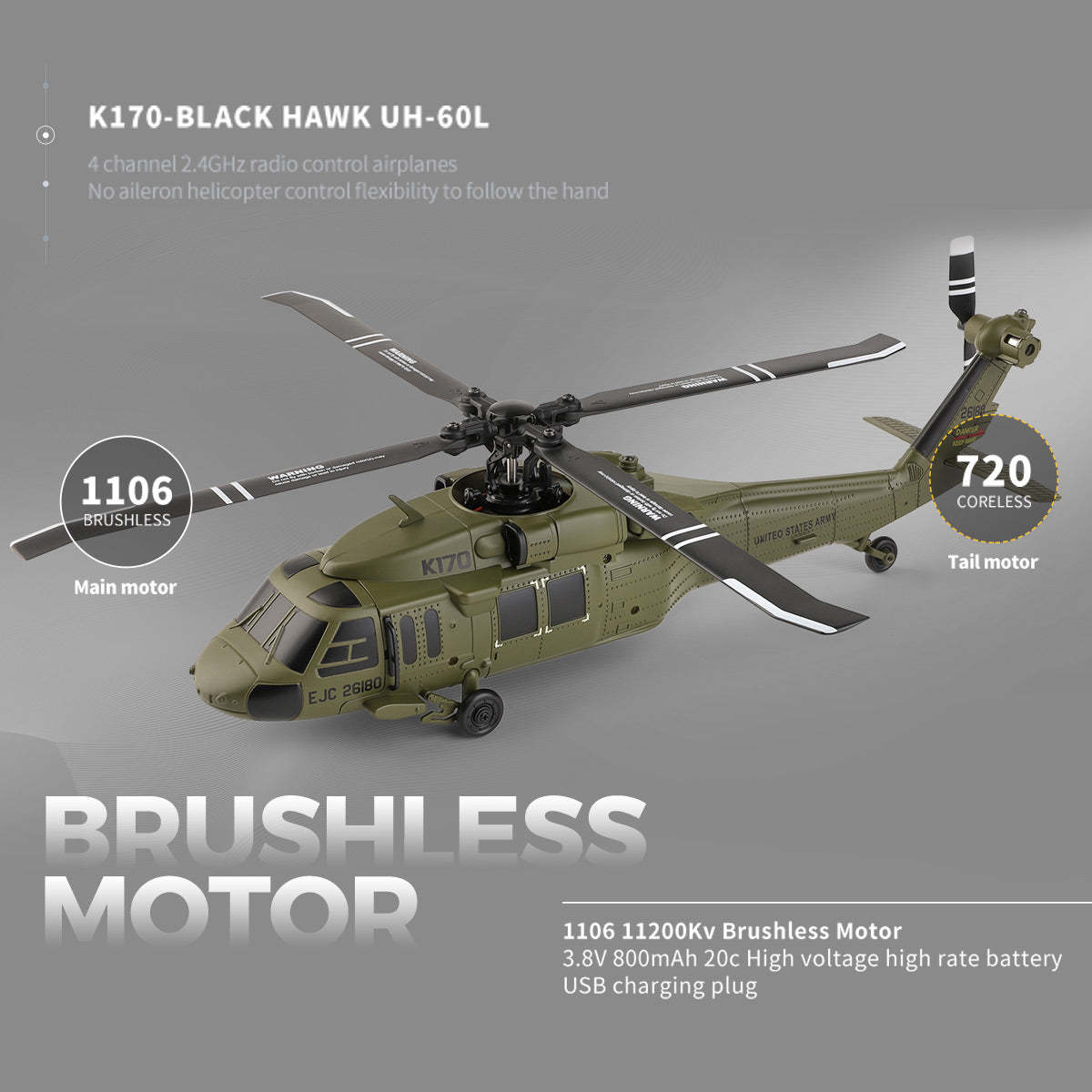 K170 UH-60L Black Hawk 1/70 Scale 4CH Brushless RC Helicopter RTF 6-Axis Gyro-helloworld7