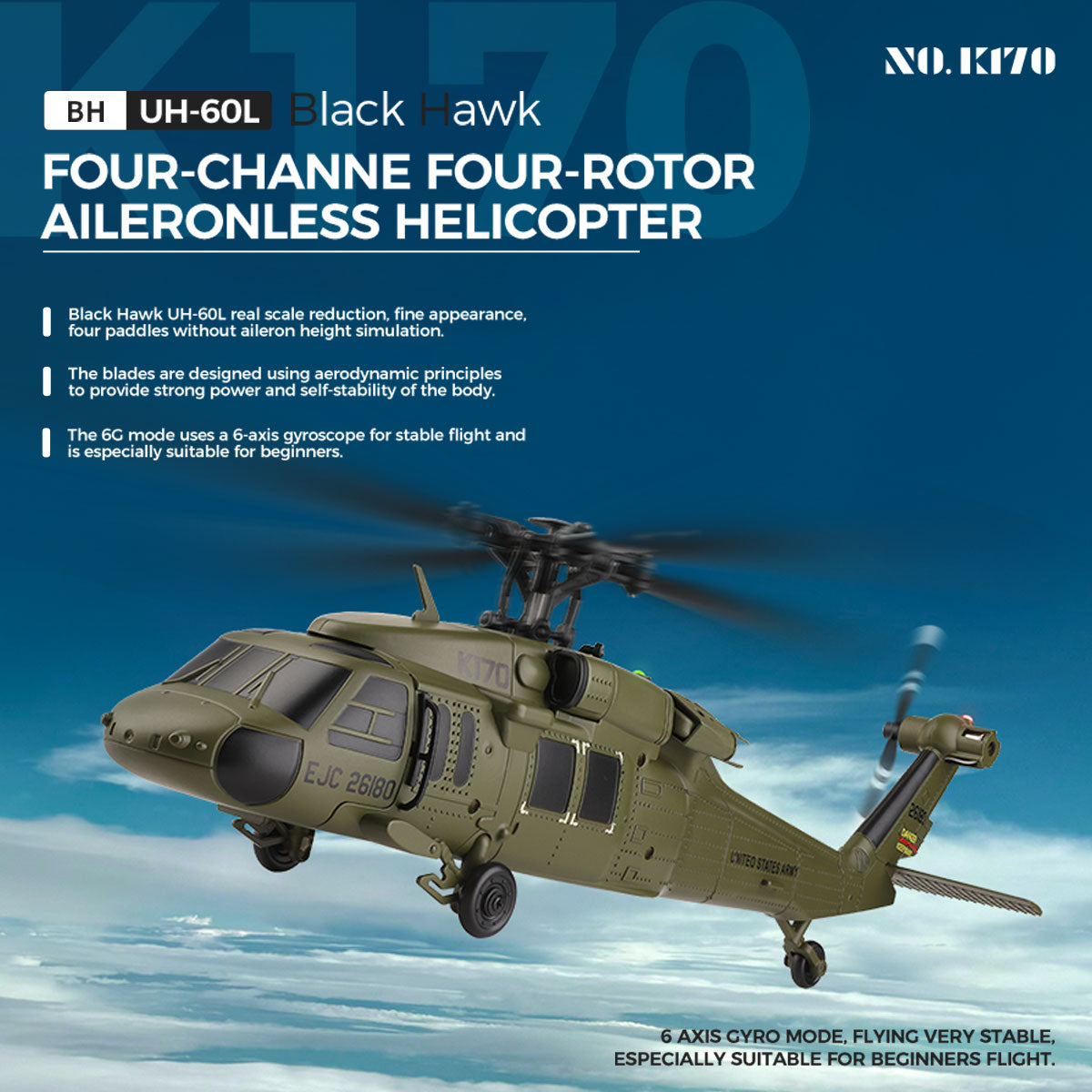 K170 UH-60L Black Hawk 1/70 Scale 4CH Brushless RC Helicopter RTF 6-Axis Gyro-helloworld7