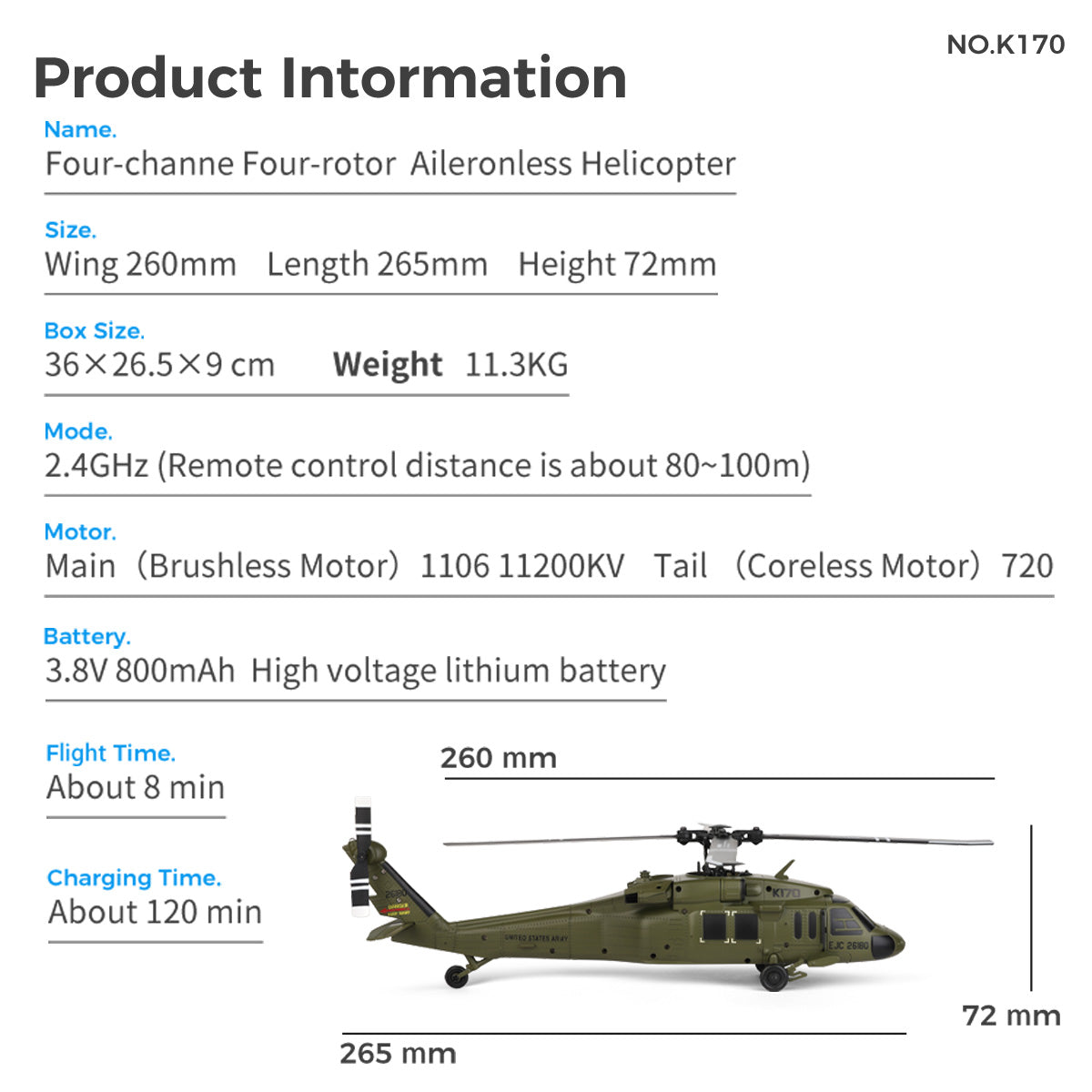 K170 UH-60L Black Hawk 1/70 Scale 4CH Brushless RC Helicopter RTF 6-Axis Gyro-helloworld7