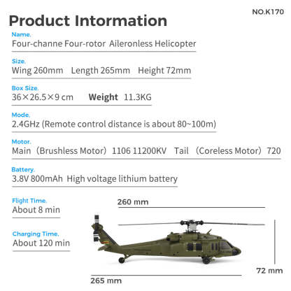 K170 UH-60L Black Hawk 1/70 Scale 4CH Brushless RC Helicopter RTF 6-Axis Gyro-helloworld7