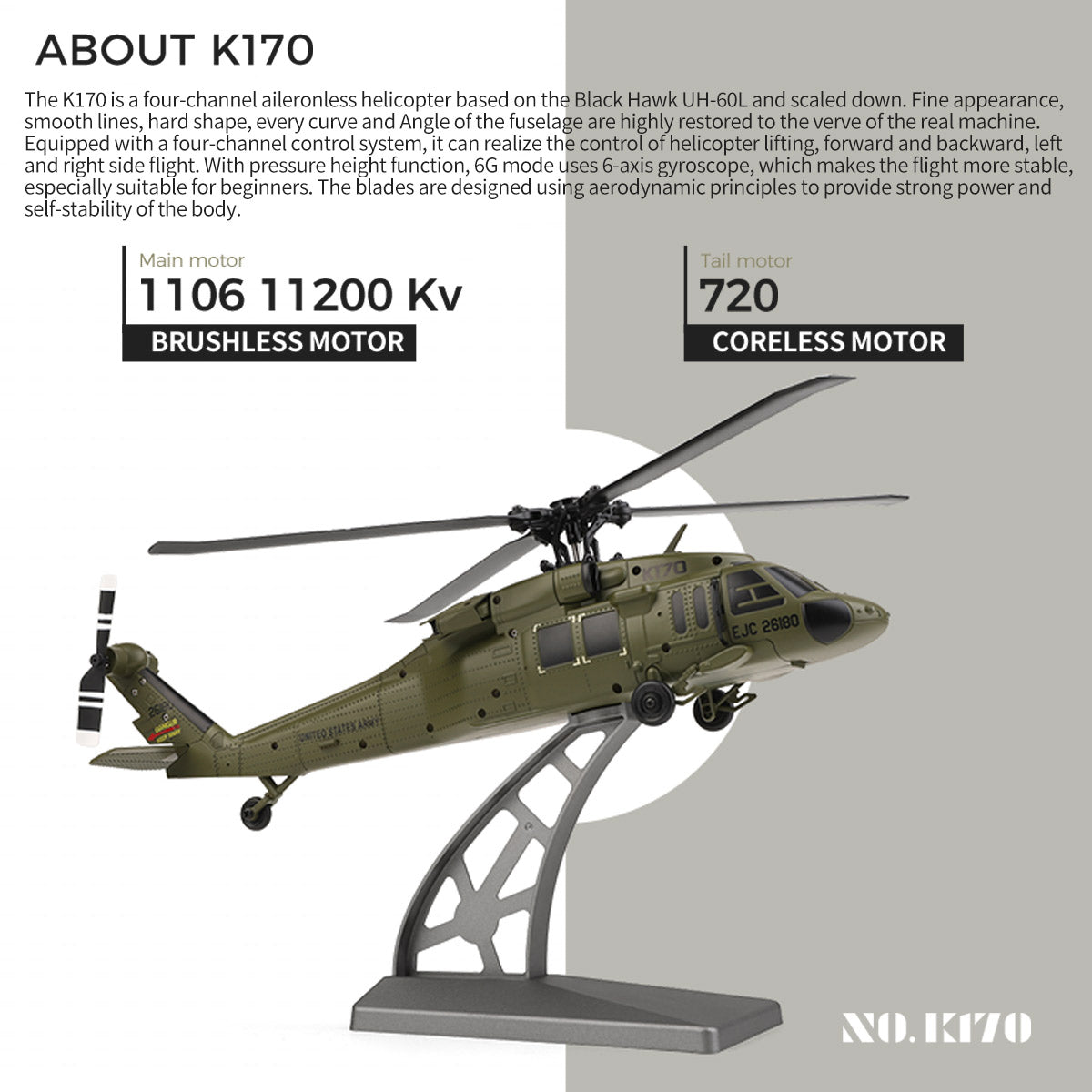 K170 UH-60L Black Hawk 1/70 Scale 4CH Brushless RC Helicopter RTF 6-Axis Gyro-helloworld7