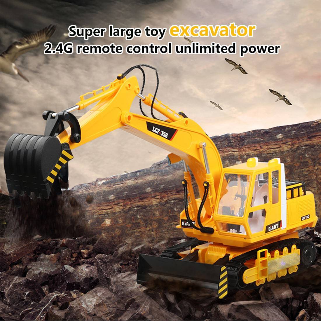 LCF 1/16 Scale 16-Channel RC Excavator 2.4GHz Heavy Duty Construction Vehicle with Realistic Smoke Light and Sound Effects-helloworld7
