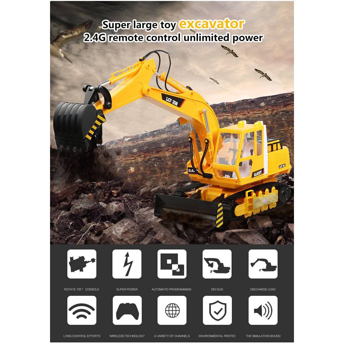 LCF 1/16 Scale 16-Channel RC Excavator 2.4GHz Heavy Duty Construction Vehicle with Realistic Smoke Light and Sound Effects-helloworld7