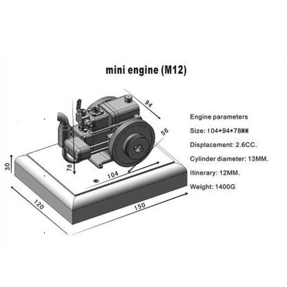 M12 2.6cc Mini 4 Stroke Gas Engine Model | Brass & Stainless Steel Desktop Engine Kit