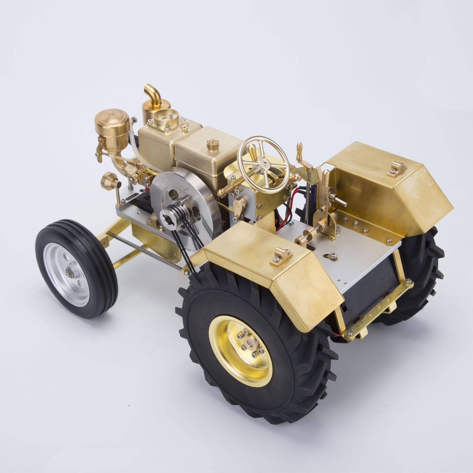 M16 Horizontal Engine Gas Powered Brass Road Roller Tractor Model with 3-Speed Gearbox