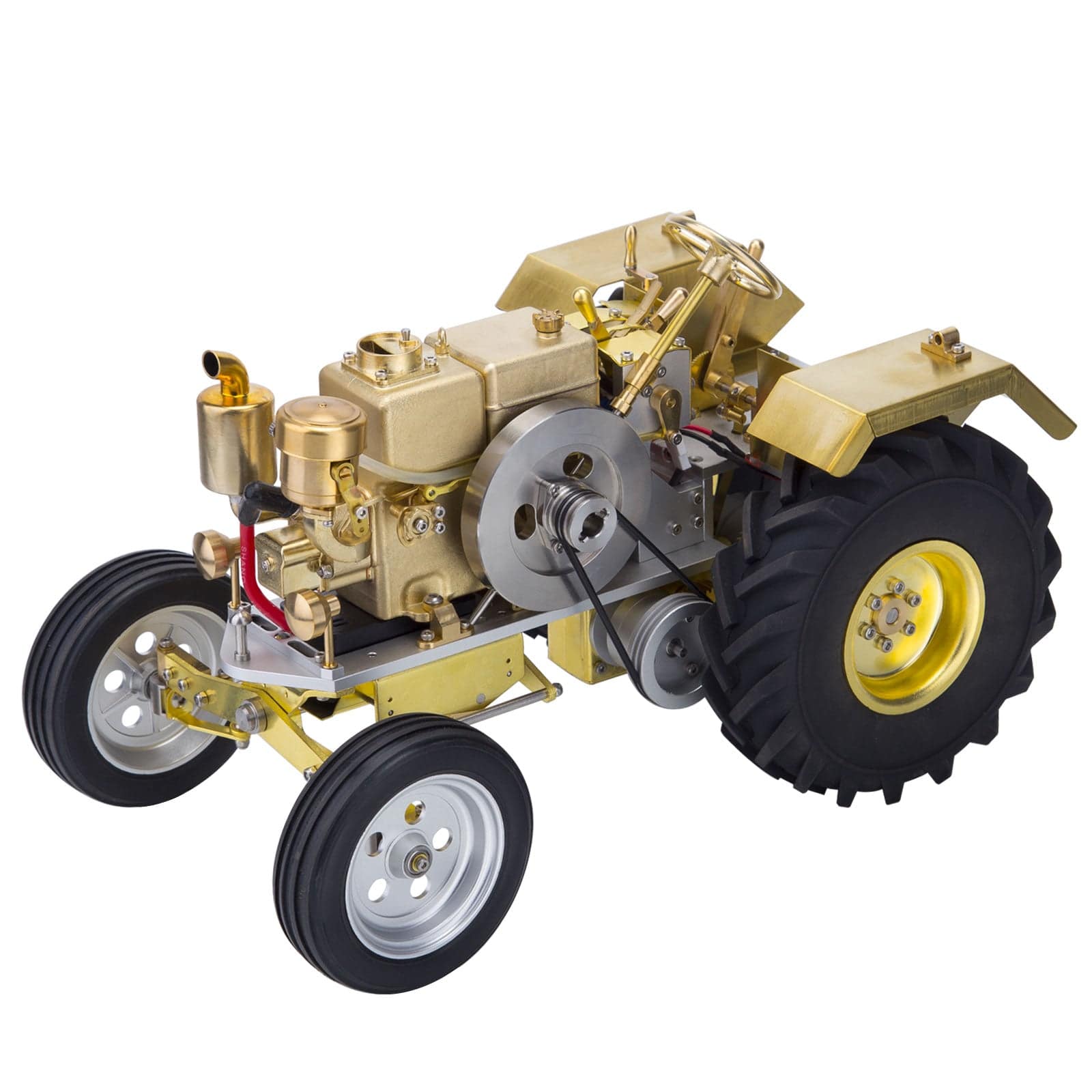 M16 Horizontal Engine Gas Powered Brass Road Roller Tractor Model with 3-Speed Gearbox