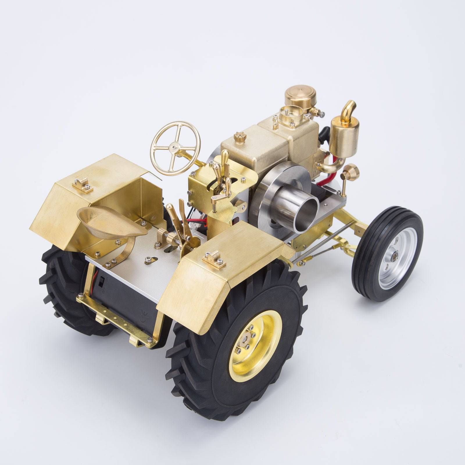 M16 Horizontal Engine Gas Powered Brass Road Roller Tractor Model with 3-Speed Gearbox