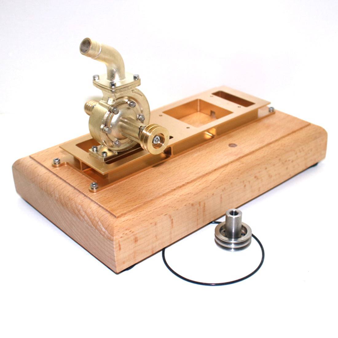 M16C Engine Upgrade Kit Brass Water Pump with Wooden Base and Pulley System