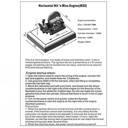 M20 1.6cc Horizontal 4 Stroke Hit and Miss Gas Engine Model Gift