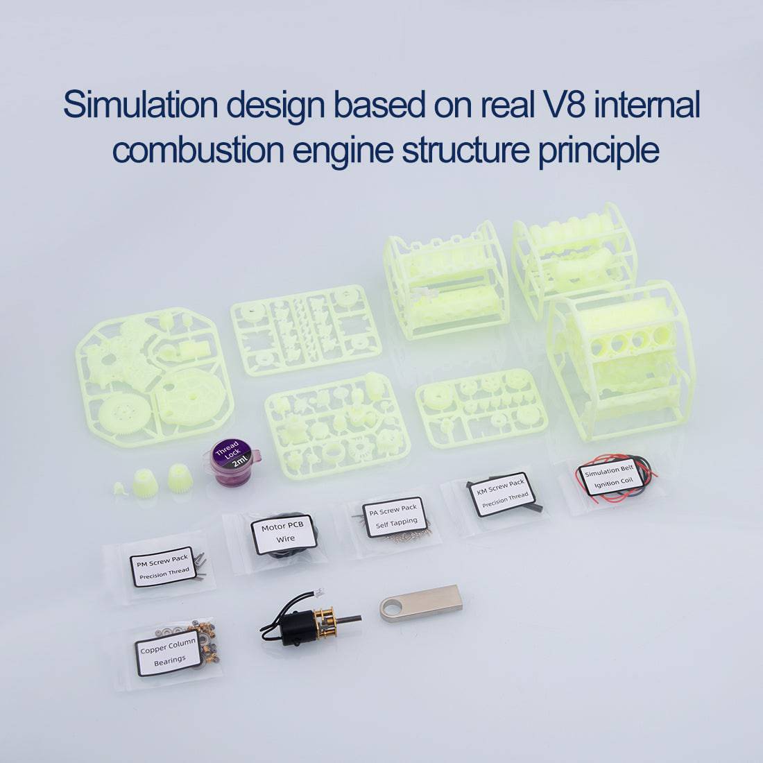 MAD RC Unpainted V8 Engine Model Kit: Motorized DIY Scale Accessory for SCX10 Capra