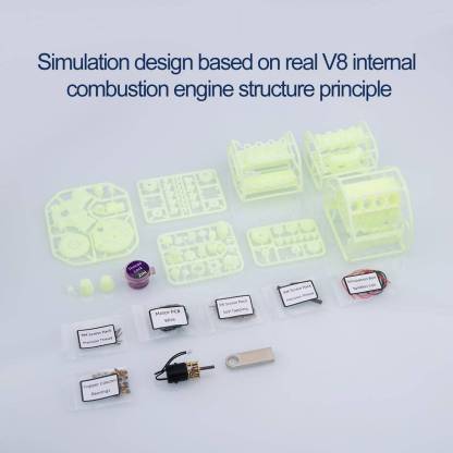 MAD RC Unpainted V8 Engine Model Kit: Motorized DIY Scale Accessory for SCX10 Capra