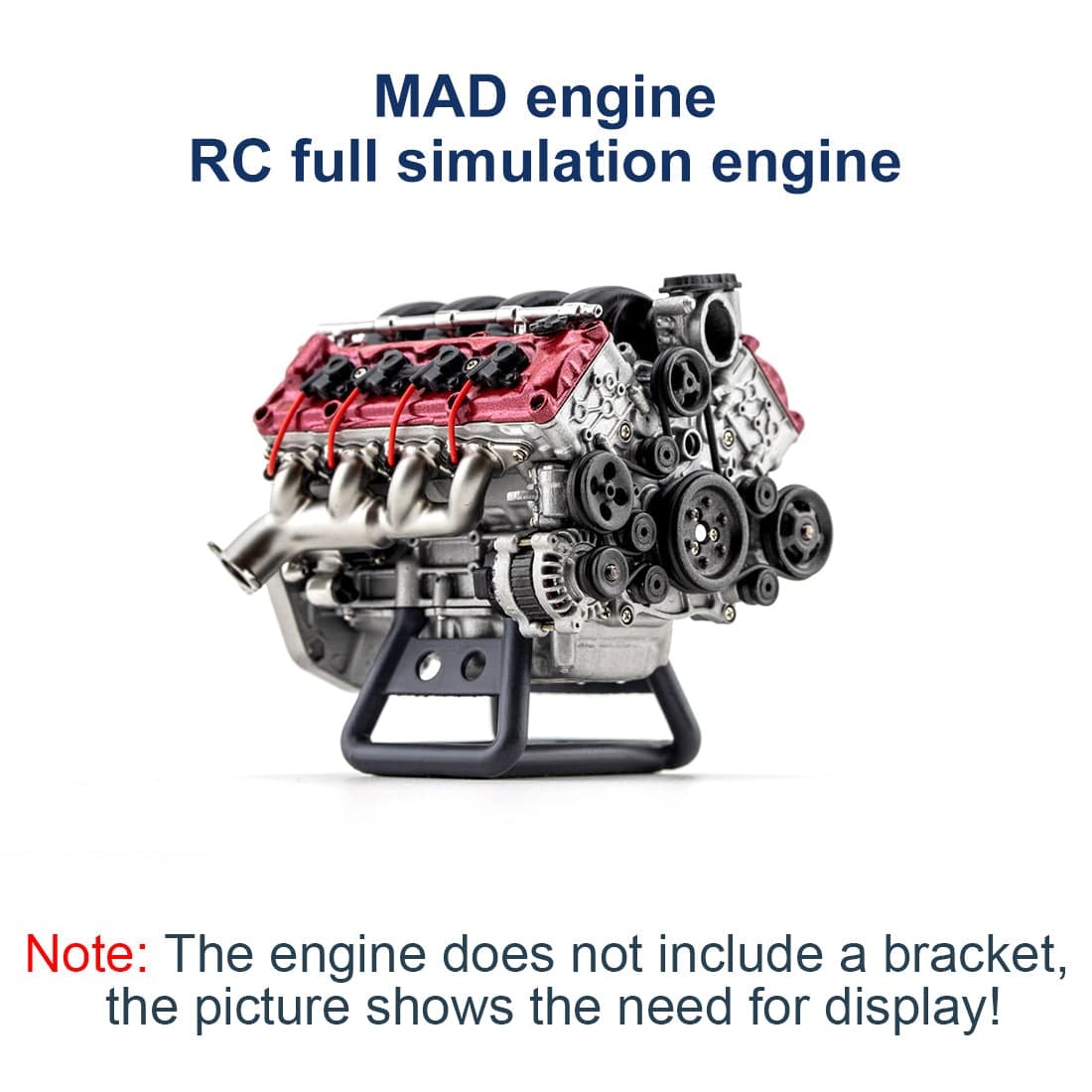 MAD RC Unpainted V8 Engine Model Kit: Motorized DIY Scale Accessory for SCX10 Capra