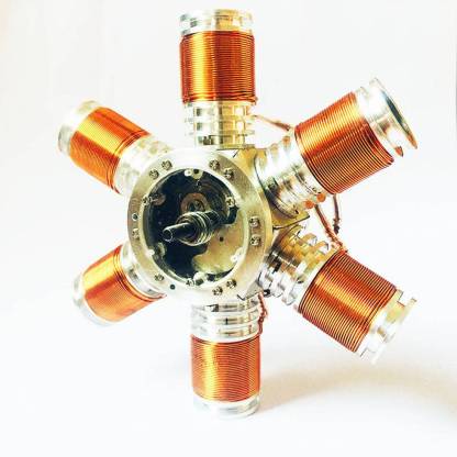 Metal 6-Cylinder Radial Electromagnetic Engine Model Brushless Motor Science Gift