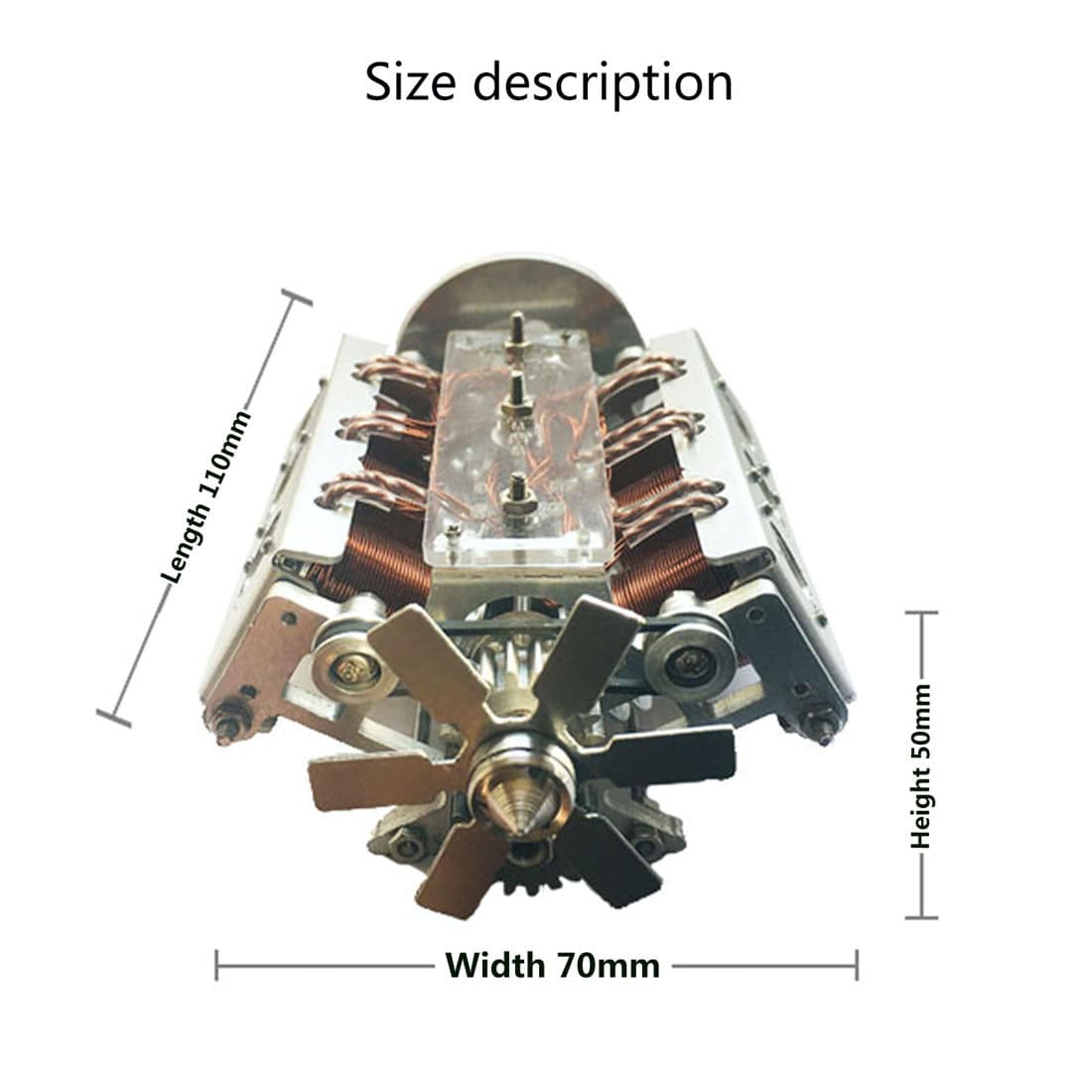 Metal V6 Electromagnetic Engine Model Brushless Motor with Hexagon Fan for 1/10 RC Car