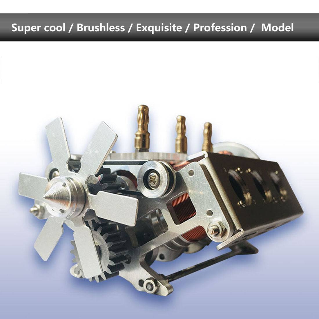Metal V6 Electromagnetic Engine Model Brushless Motor with Hexagon Fan for 1/10 RC Car