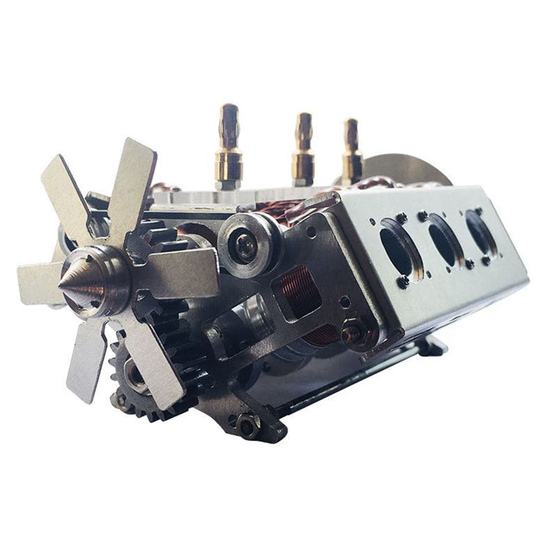 Metal V6 Electromagnetic Engine Model Brushless Motor with Hexagon Fan for 1/10 RC Car