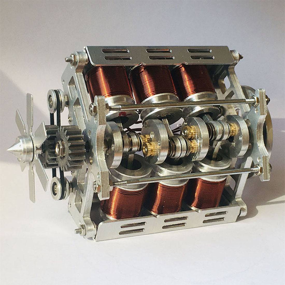 Metal V6 Electromagnetic Engine Model Brushless Motor with Hexagon Fan for 1/10 RC Car