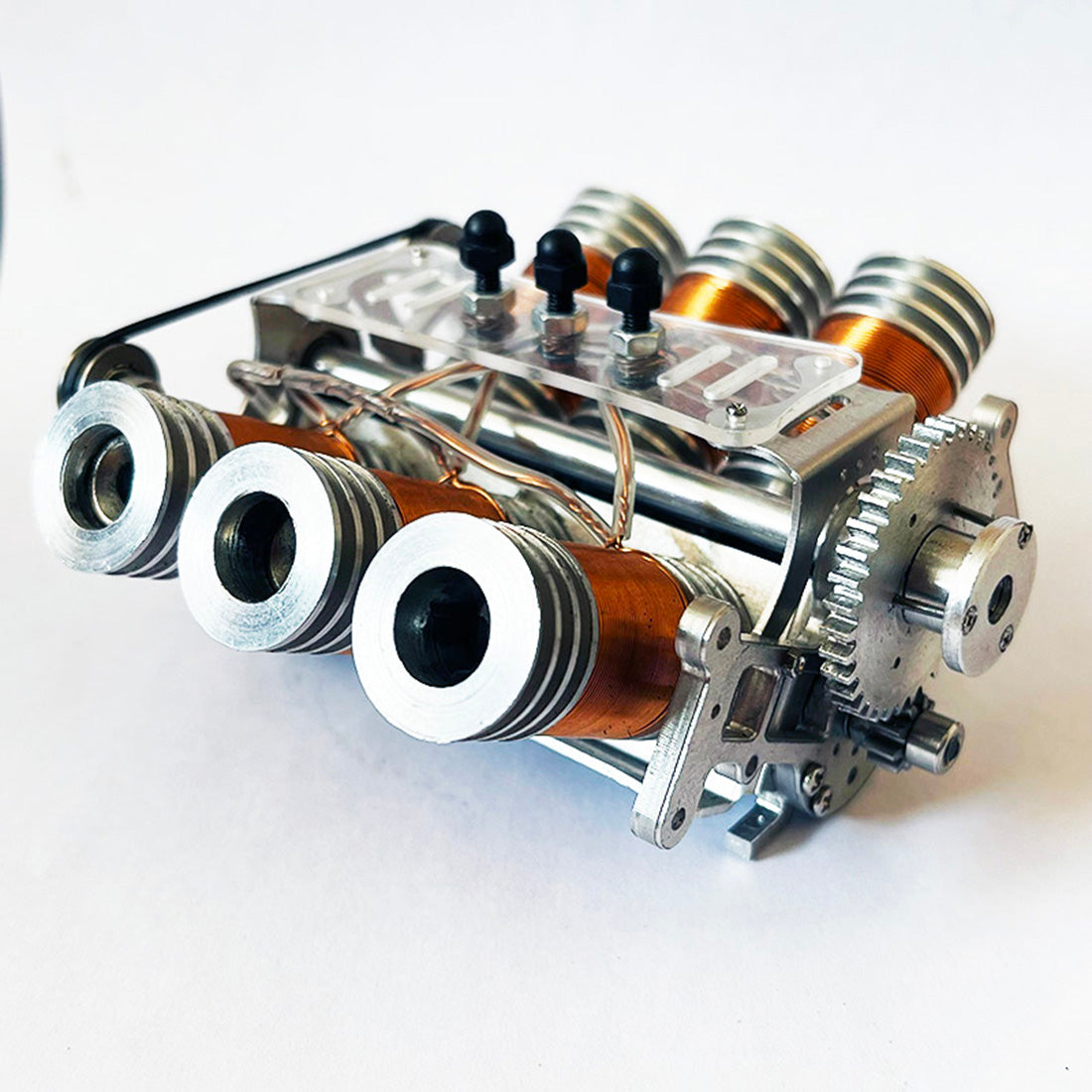 Metal V6 Solenoid Engine Brushless Motor Model for 1/10 RC Cars & Desk Decor