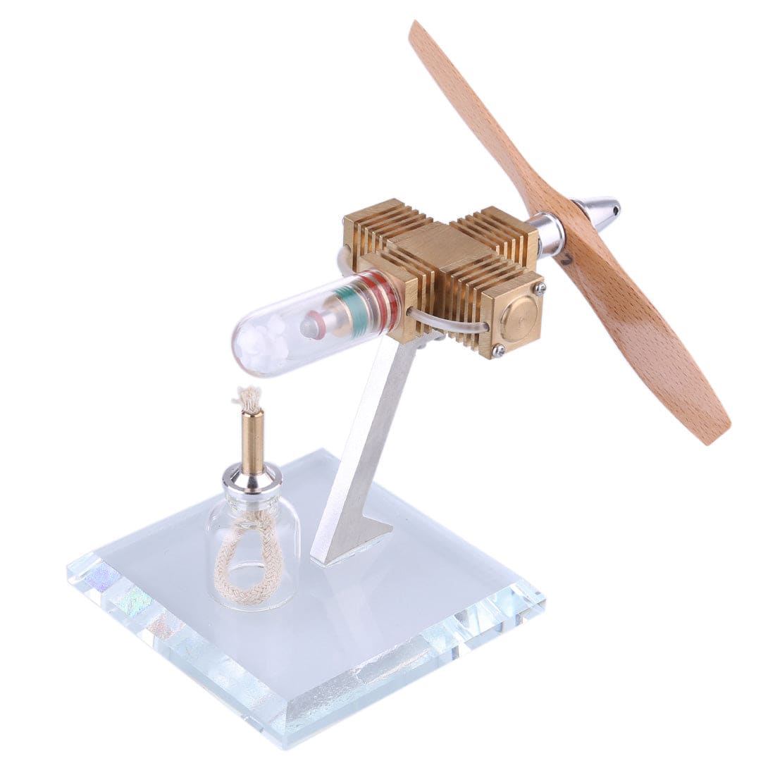 Propeller Aircraft Head Stirling Engine Model Pocket Size Physics Toy Kinetic Art Gift
