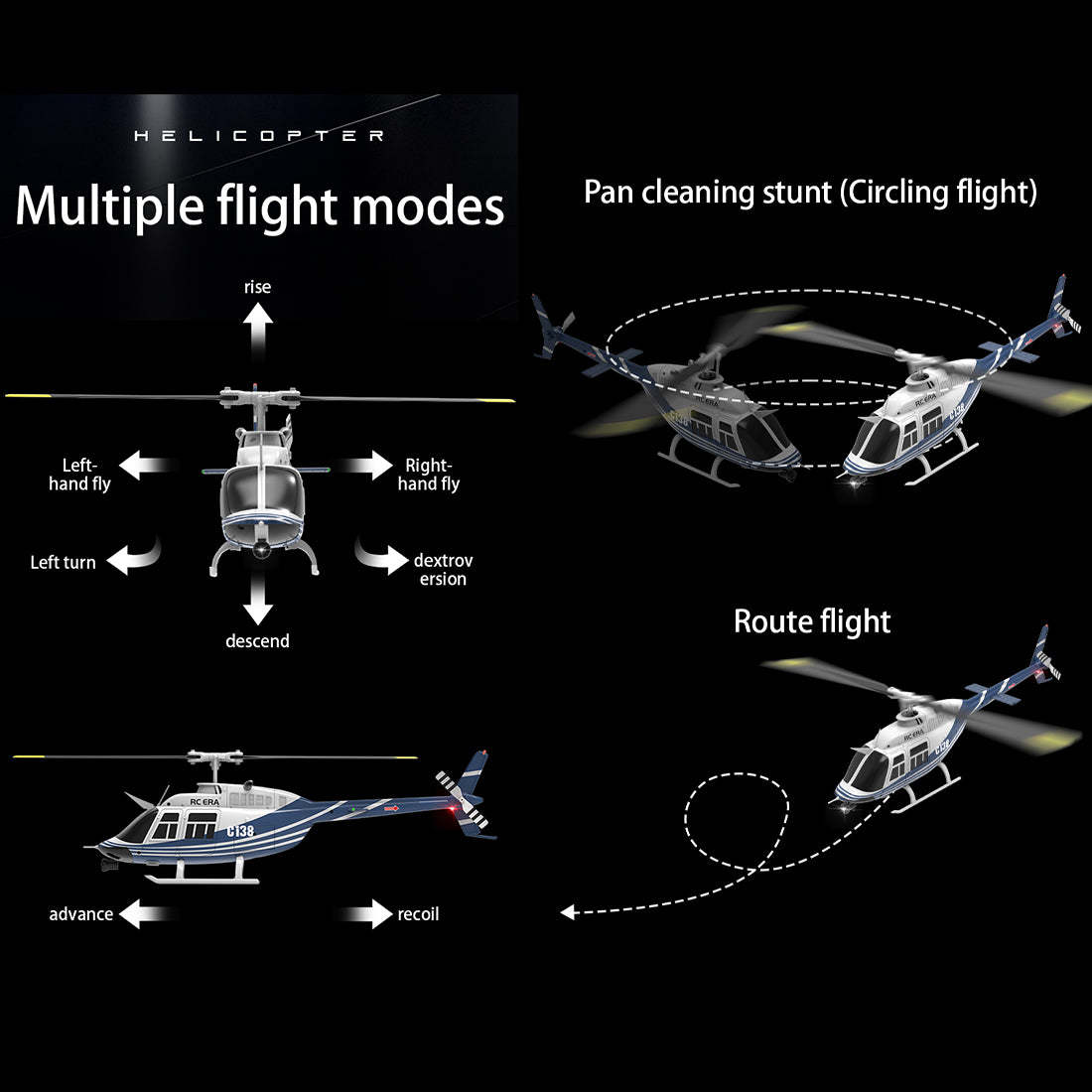 RC ERA C138 Bell 206 1/33 Scale 6CH Flybarless RC Helicopter RTF Altitude Hold-helloworld7