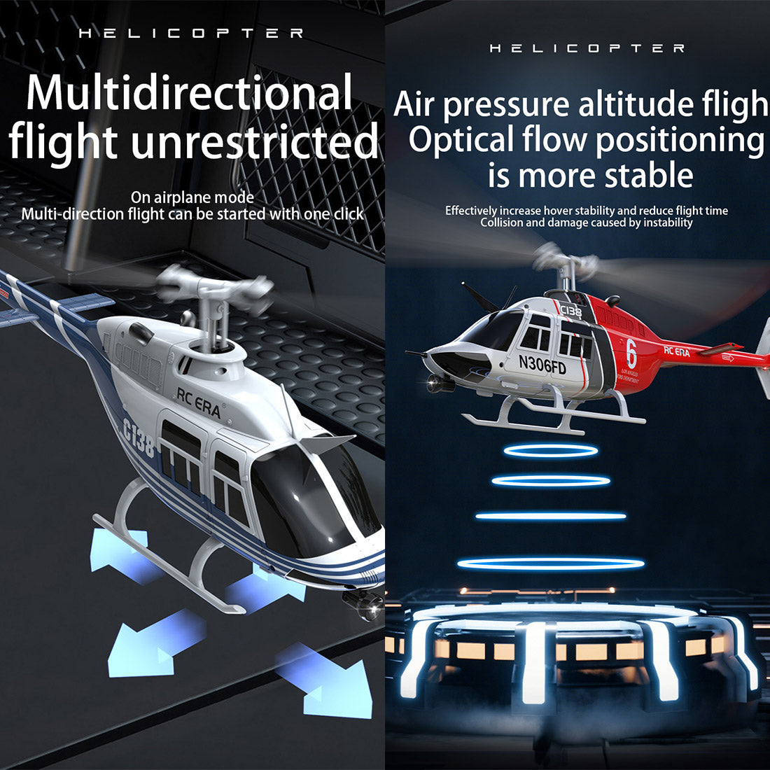 RC ERA C138 Bell 206 1/33 Scale 6CH Flybarless RC Helicopter RTF Altitude Hold-helloworld7