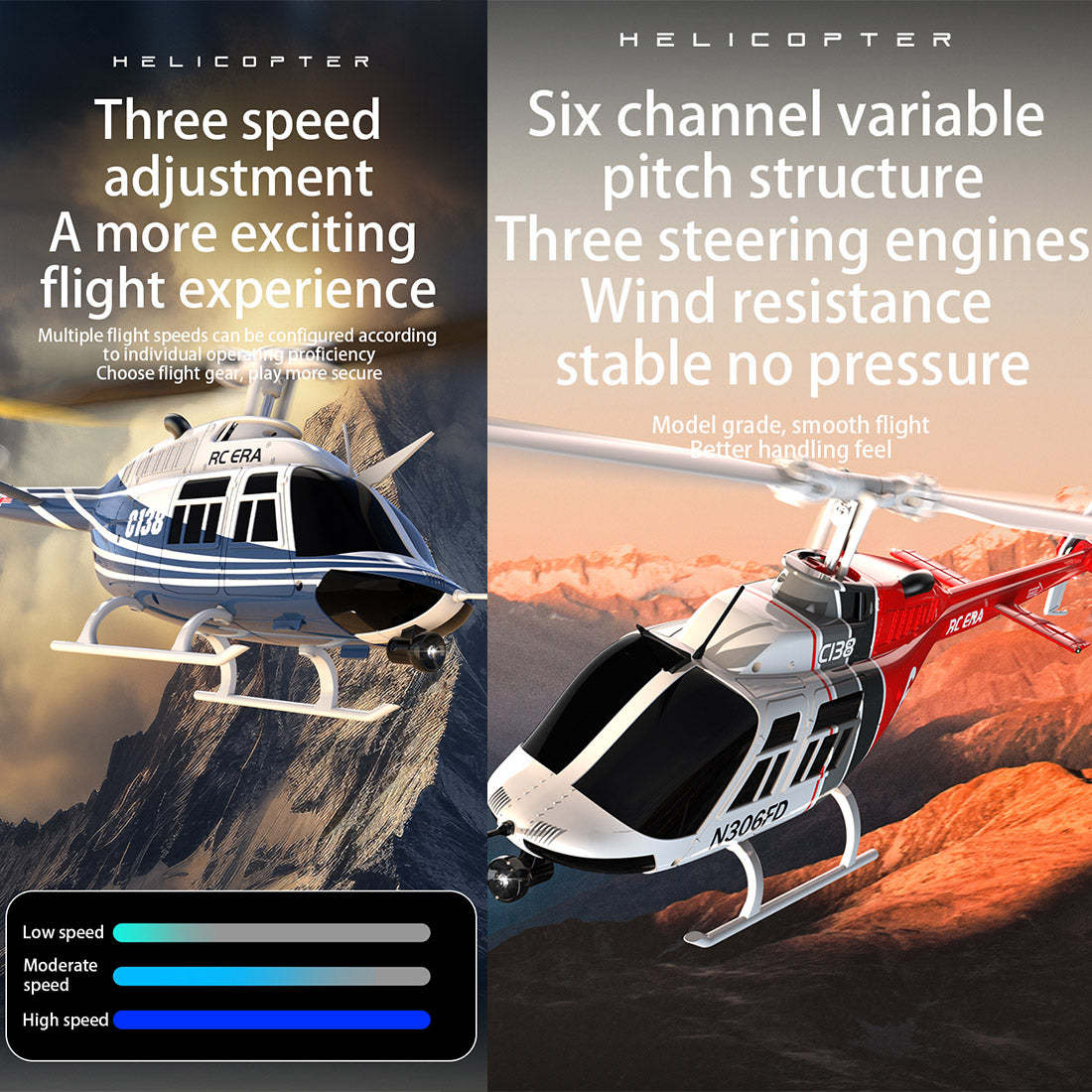 RC ERA C138 Bell 206 1/33 Scale 6CH Flybarless RC Helicopter RTF Altitude Hold-helloworld7