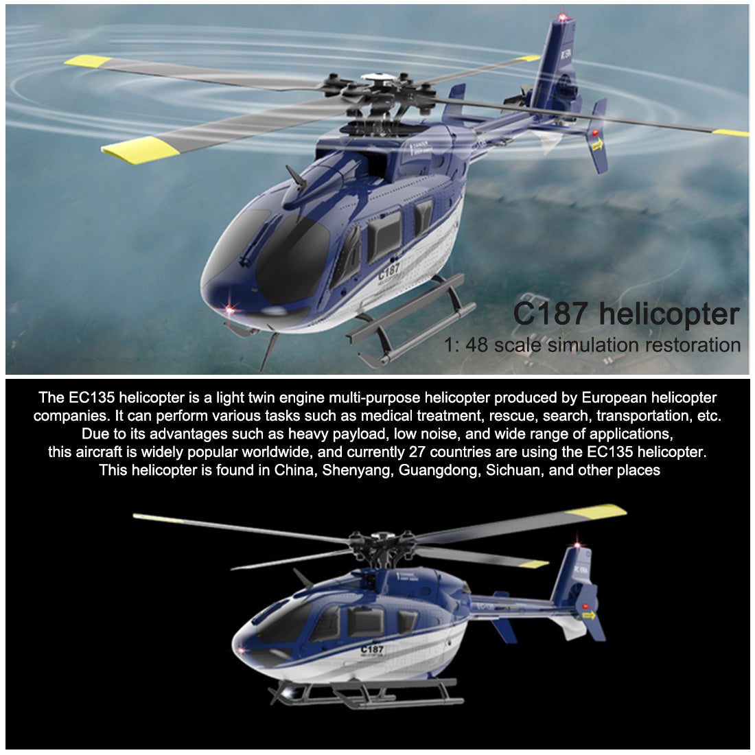 RC ERA C187 1/48 Scale EC-135 4CH Optical Flow Flybarless RC Helicopter RTF
