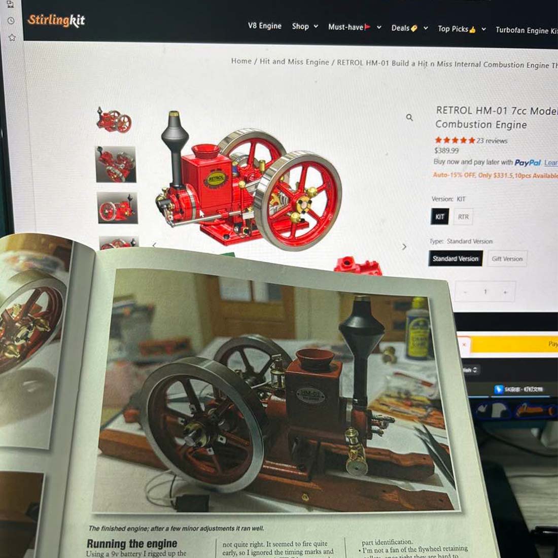 RETROL HM-01 7cc Hit and Miss Engine Model 4-Stroke Horizontal Stationary Gas Motor with Speed Gear-helloworld7