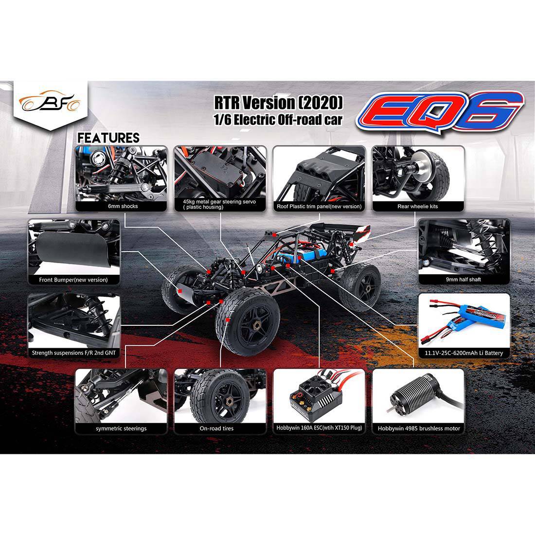 ROFUN EQ6 1/6 Scale 2WD High Speed Off-Road Buggy RTR 90km/h HobbyWing Brushless RC Car