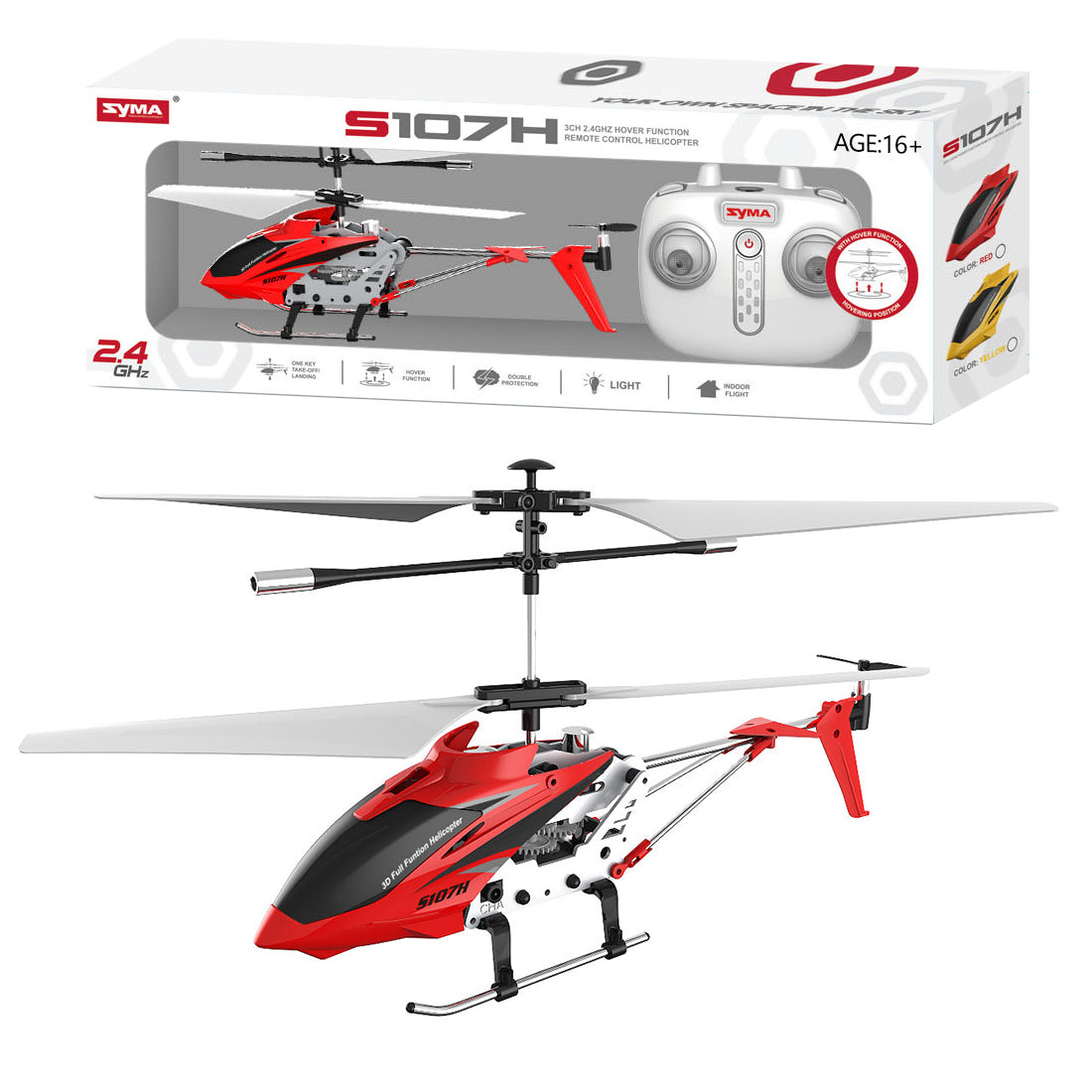 S107H 3CH Metal RC Helicopter with Gyro & Altitude Hold RTF Red