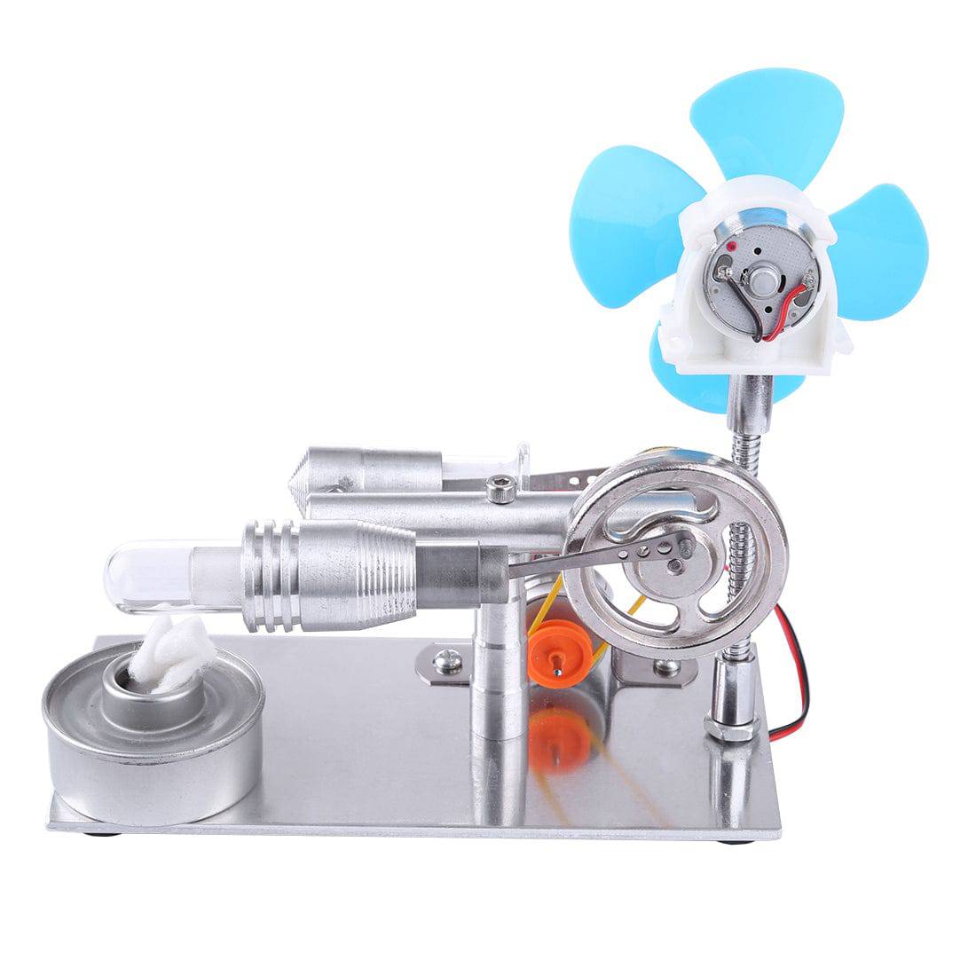 Single Cylinder Stirling Engine Generator Model Kit with LED Bulb & Fan Physics Experiment Toy