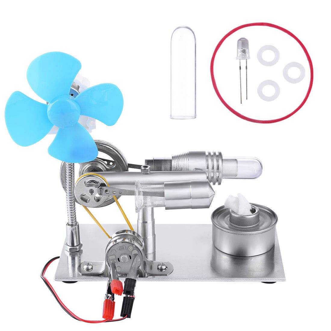 Single Cylinder Stirling Engine Generator Model Kit with LED Bulb & Fan Physics Experiment Toy-helloworld7