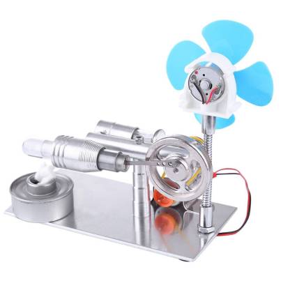 Single Cylinder Stirling Engine Generator Model Kit with LED Bulb & Fan Physics Experiment Toy