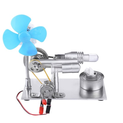 Single Cylinder Stirling Engine Generator Model Kit with LED Bulb & Fan Physics Experiment Toy