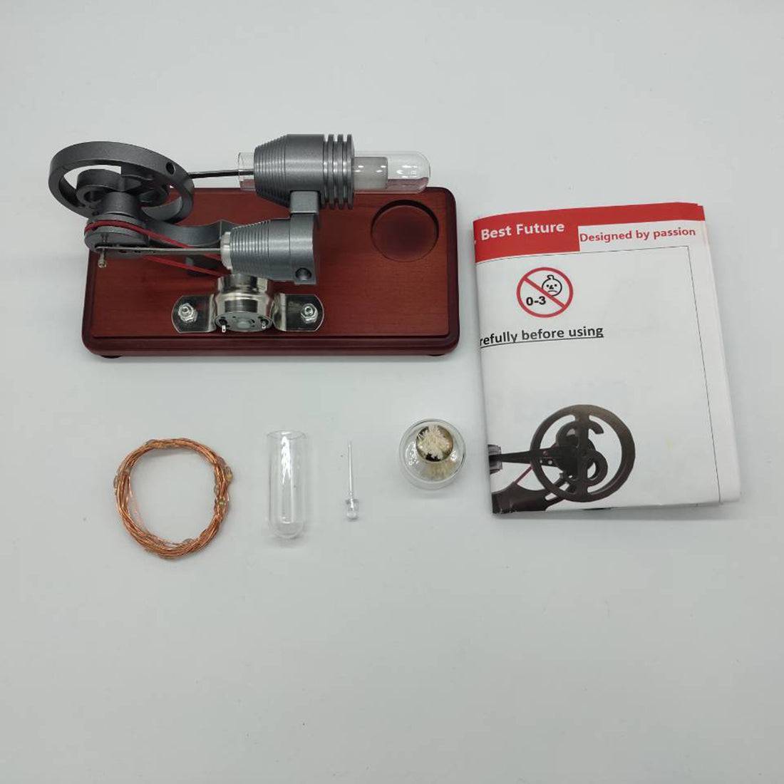 Single Cylinder Stirling Engine Generator Model with Dollar Flywheel & LED Lights Physics Toy-helloworld7