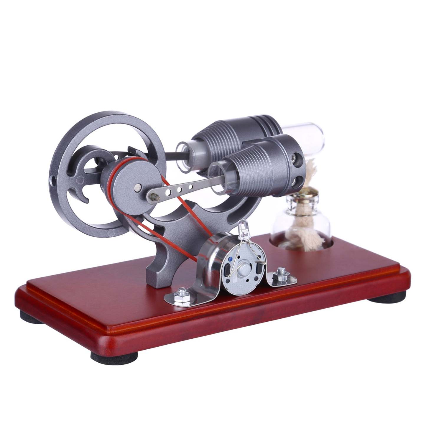 Single Cylinder Stirling Engine Generator Model with Dollar Flywheel & LED Lights Physics Toy-helloworld7