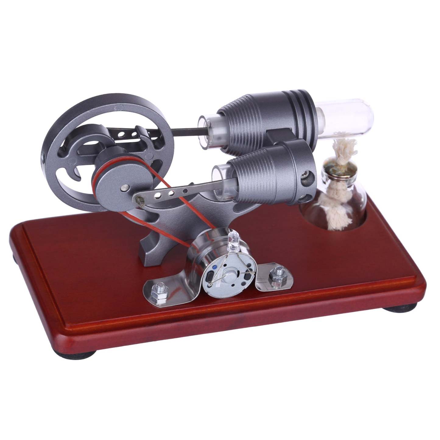 Single Cylinder Stirling Engine Generator Model with Dollar Flywheel & LED Lights Physics Toy-helloworld7