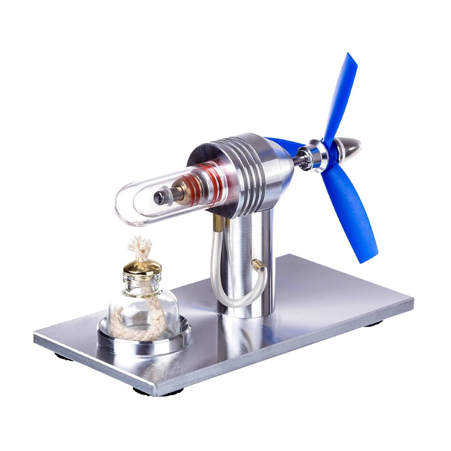 Single Cylinder Stirling Engine Model with Propeller Fan Metal Heat Power Physics Toy