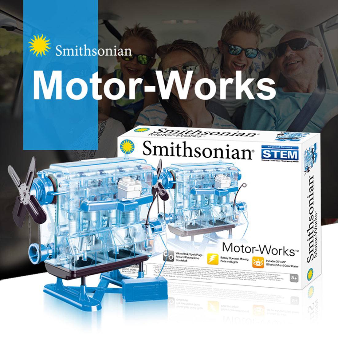 Smithsonian DIY Inline 4 Cylinder Car Engine Model Kit STEM Science Gift Blue