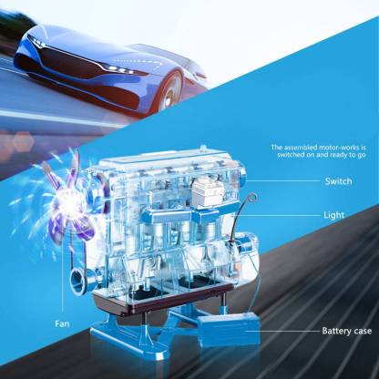 Smithsonian DIY Inline 4 Cylinder Car Engine Model Kit STEM Science Gift Blue