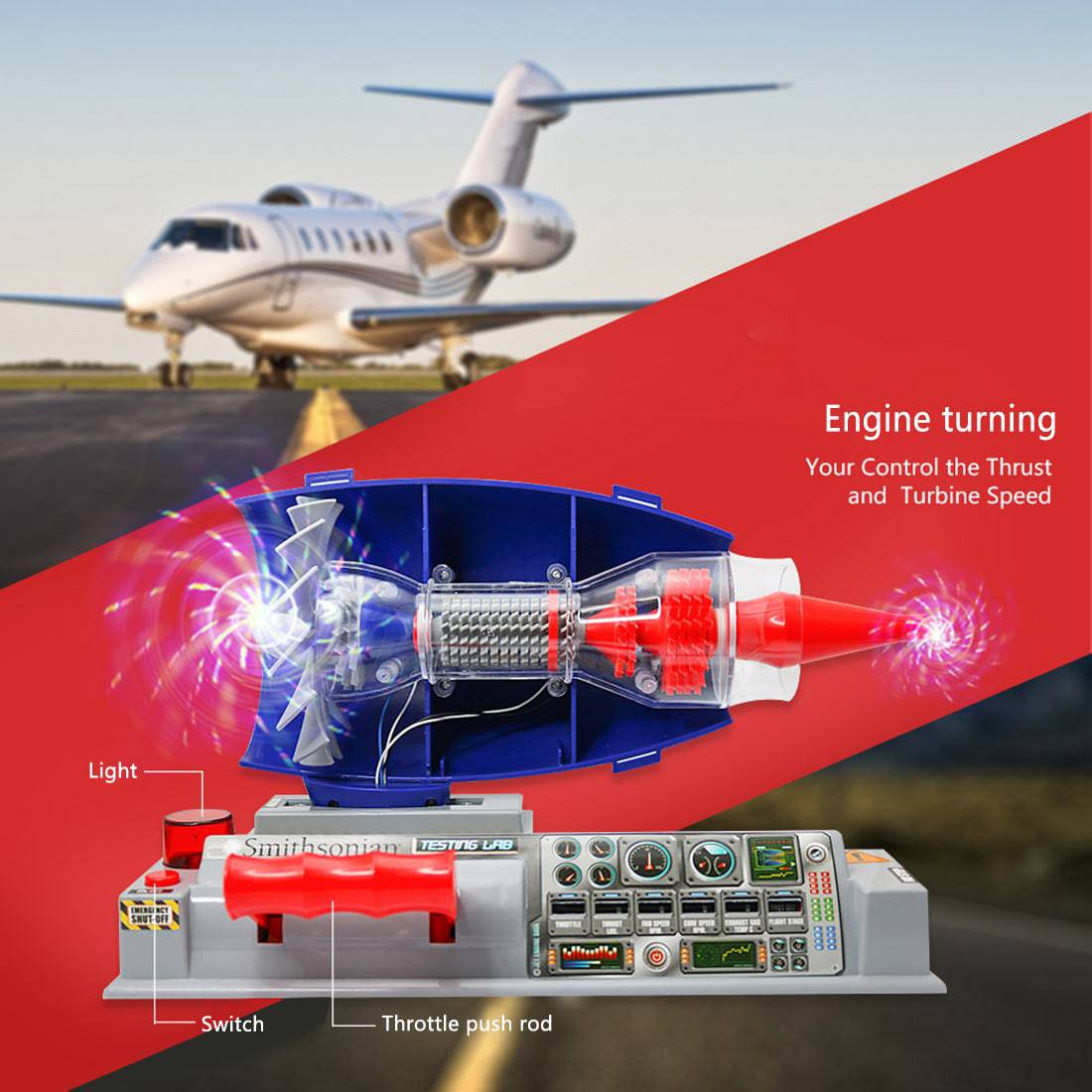 Smithsonian Electric Jet Engine Model Kit DIY Turbofan STEM Science Toy with Lights & Speed Control-helloworld7