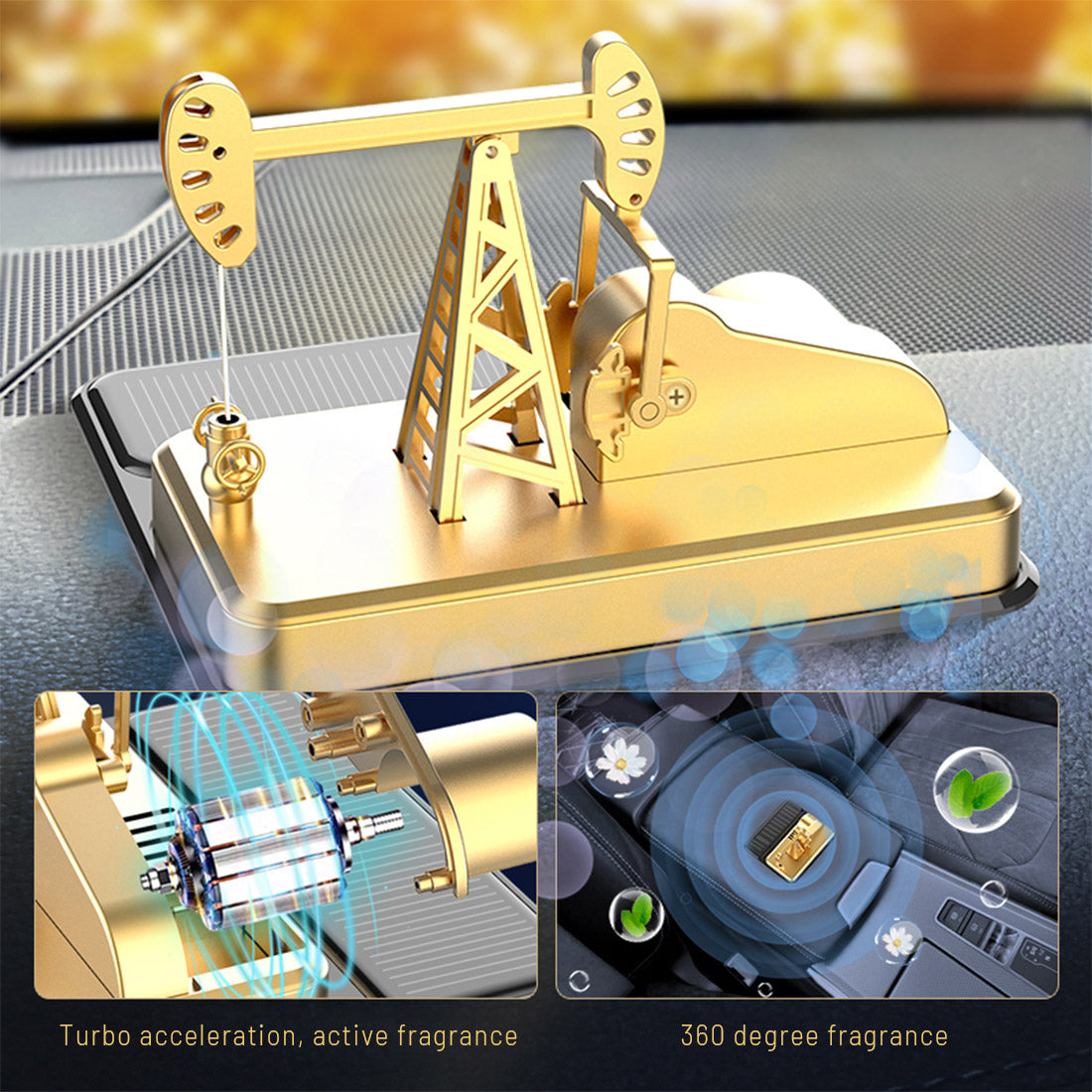 Solar Powered Pump Jack Model Oil Rig Replica Car Aromatherapy Diffuser Kinetic Art-helloworld7